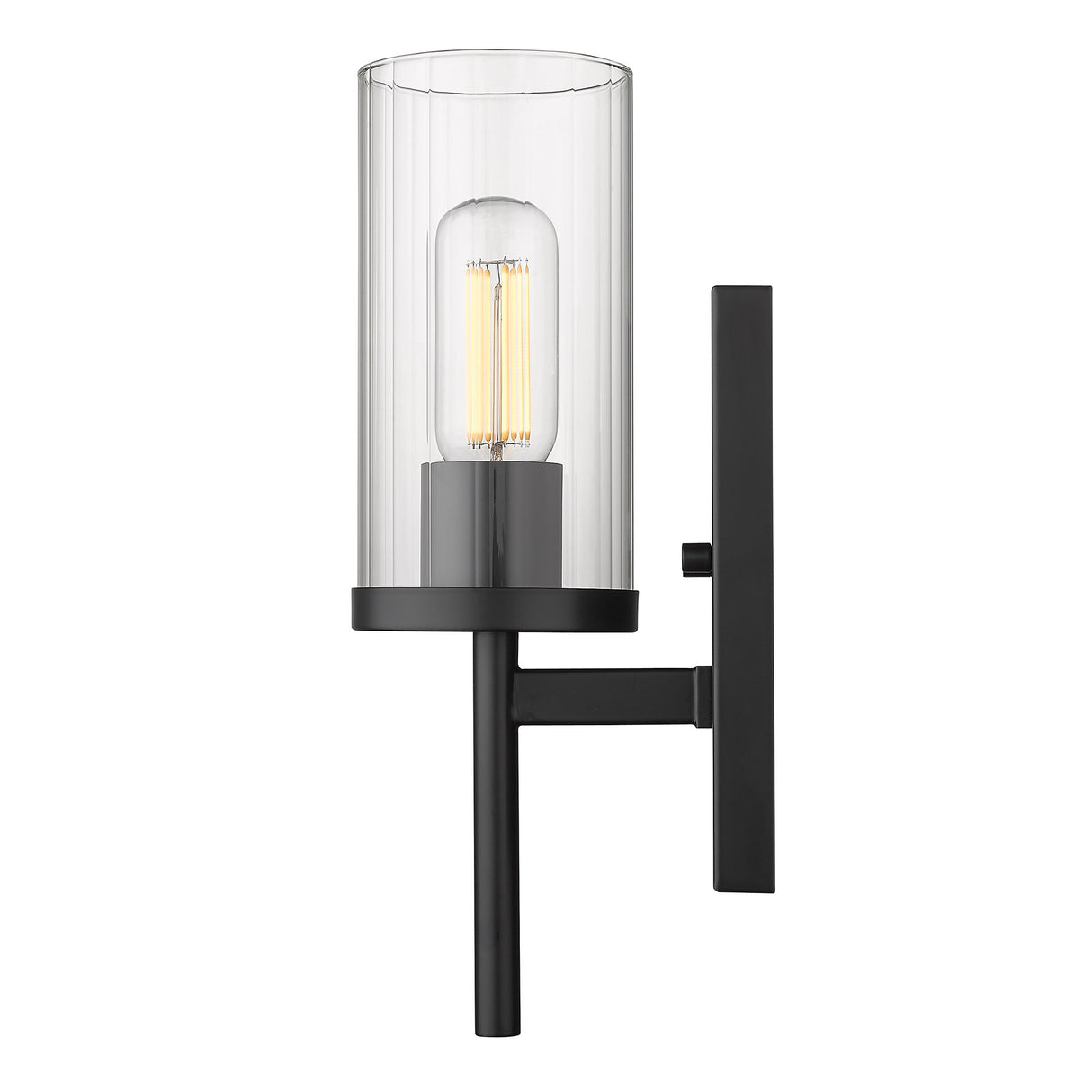 Winslett Wall Sconce in Matte Black with Ribbed Clear Glas Shade