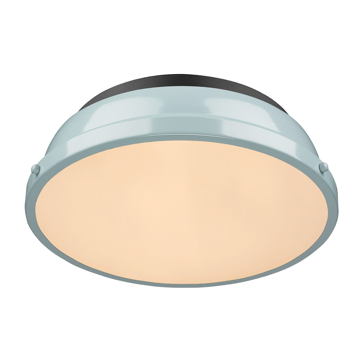 Duncan 14" Flush Mount in Matte Black with a Seafoam Shade
