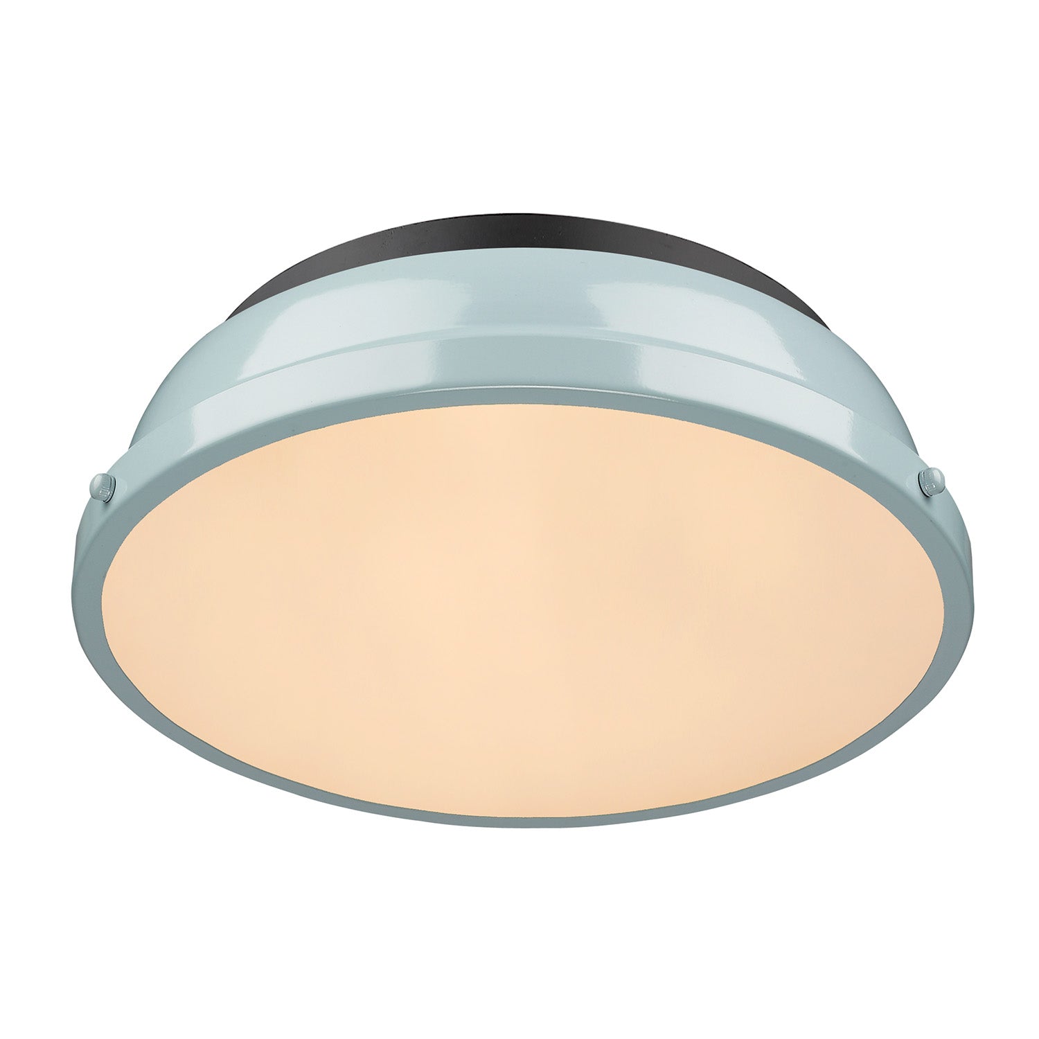 Duncan 14" Flush Mount in Matte Black with a Seafoam Shade