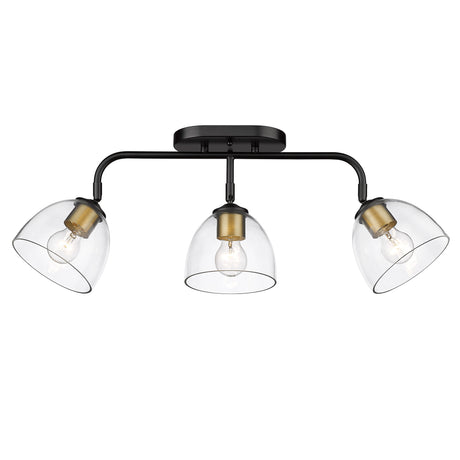 Roxie 3 Light Semi-Flush in Matte Black with Brushed Champagne Bronze Accents and Clear Glass Shade