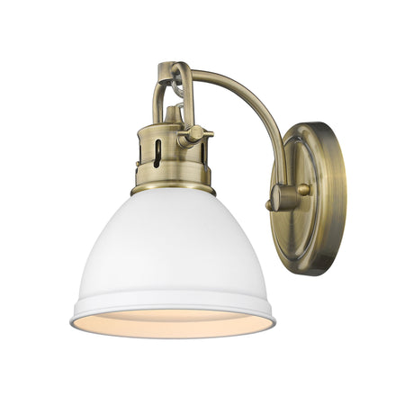 Duncan 1 Light Bath Vanity in Aged Brass with a Matte White Shade
