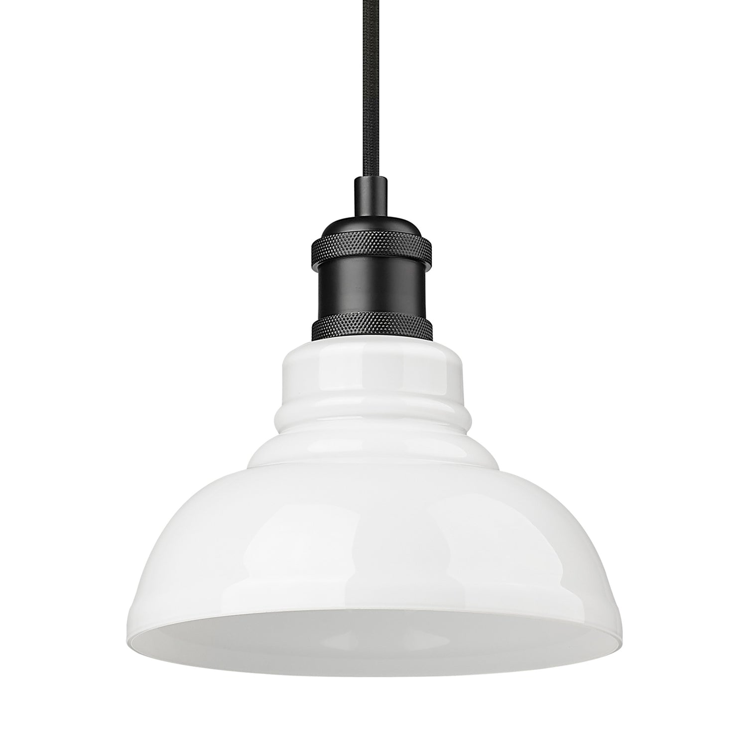 Carver BLK Small Pendant in Matte Black with Vintage Milk Glass Shade
