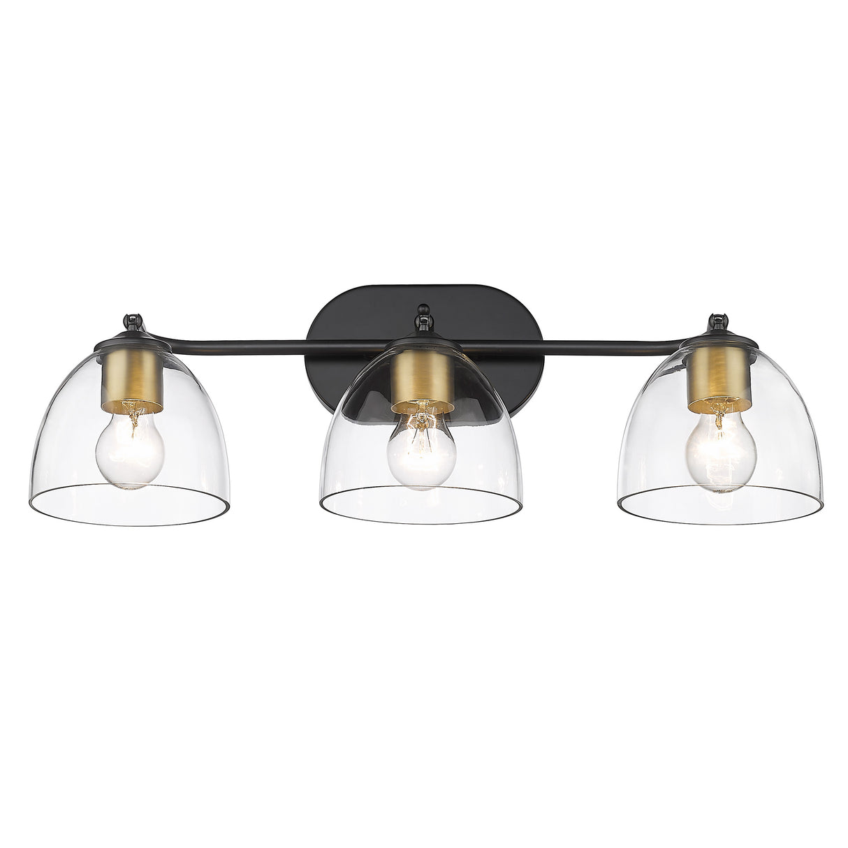 Roxie 3 Light Bath Vanity in Matte Black with Brushed Champagne Bronze Accents and Clear Glass Shade