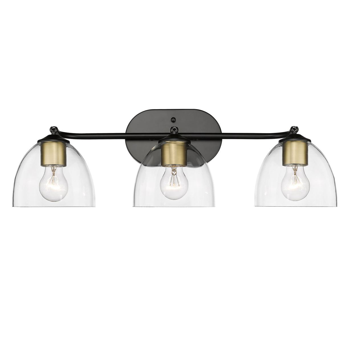 Roxie 3 Light Semi-Flush in Matte Black with Brushed Champagne Bronze Accents and Clear Glass Shade