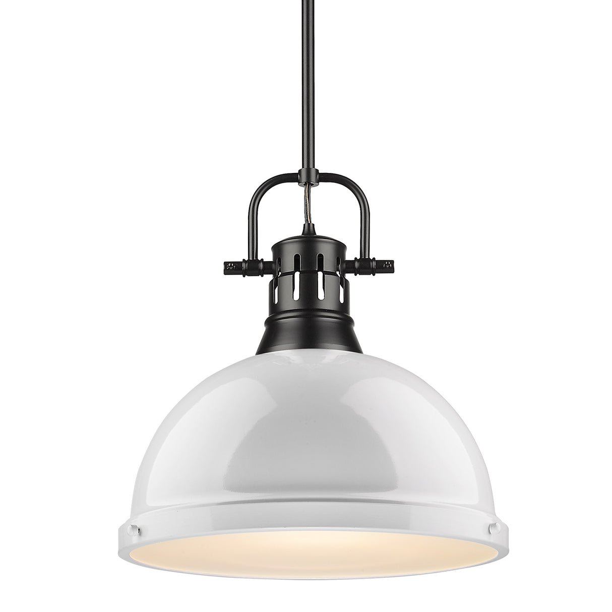Duncan 1 Light Pendant with Rod in Matte Black with a White Shade