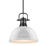 Duncan 1 Light Pendant with Rod in Matte Black with a White Shade