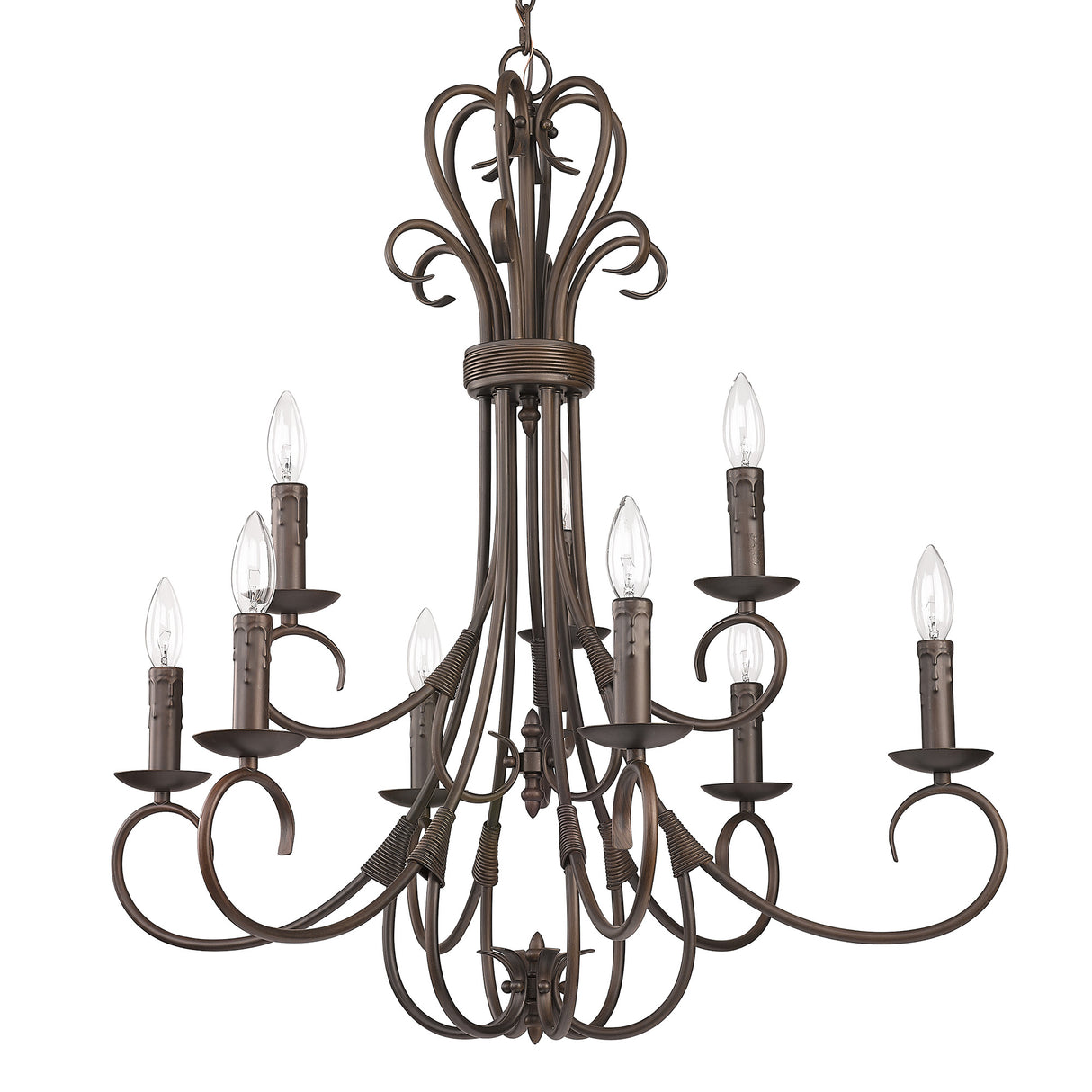 Homestead 2 Tier - 9 Light Candelabra Chandelier in Rubbed Bronze with Drip Candlesticks