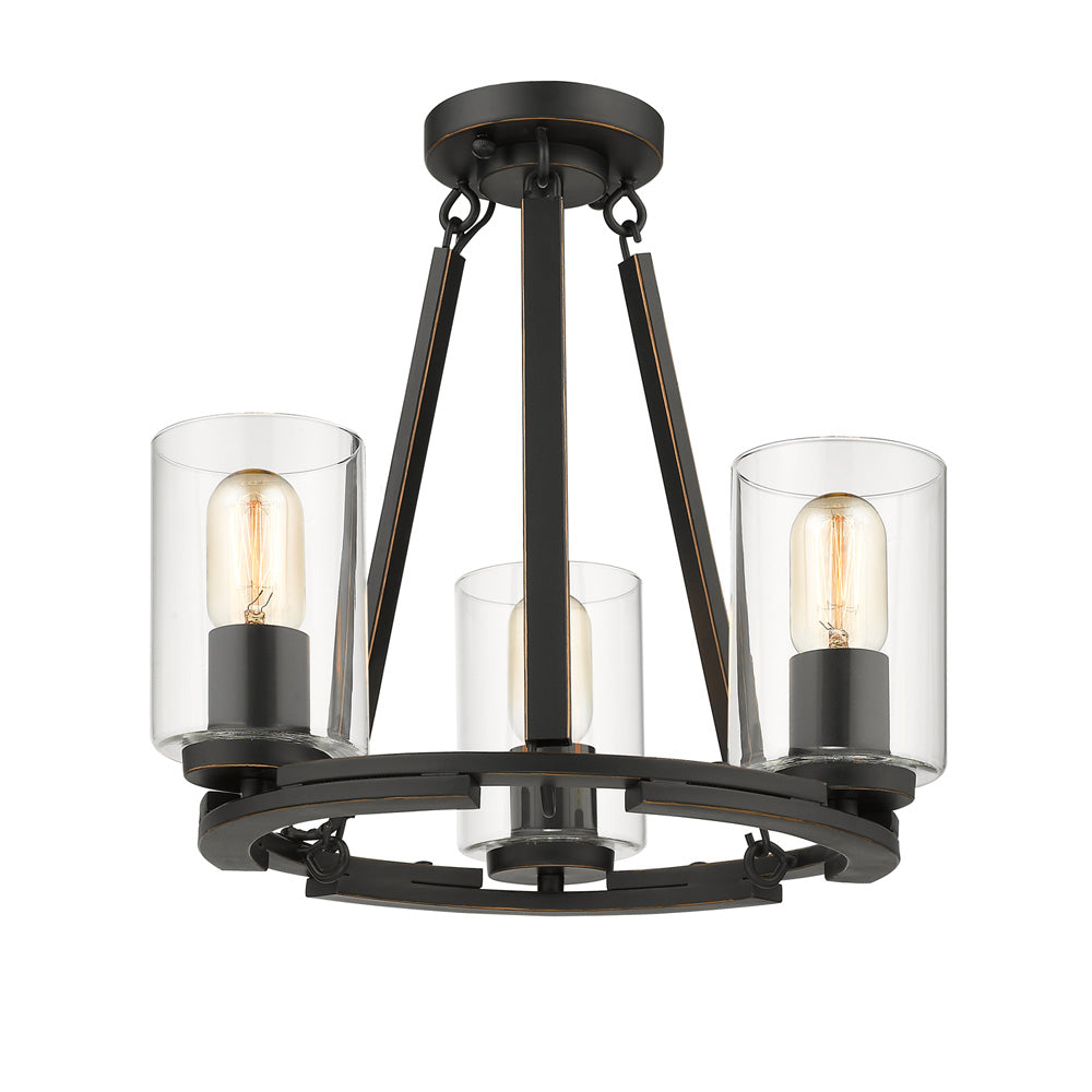 Monroe 3 Light Chandelier in Matte Black with Gold Highlights & Clear Glass