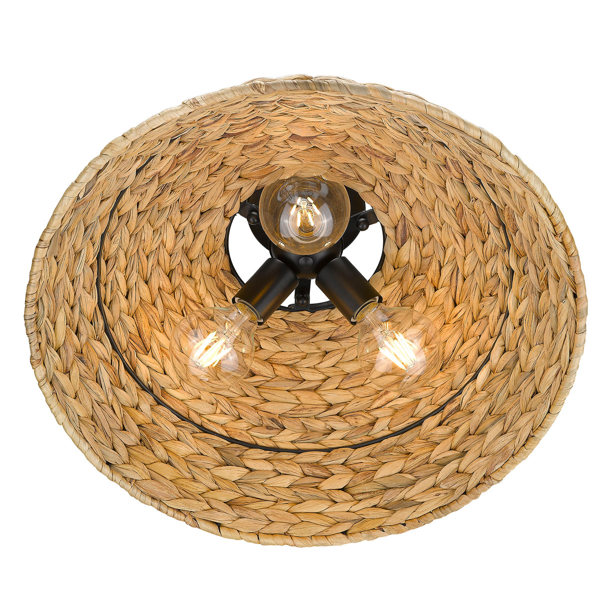 Rue Semi-Flush in Matte Black with Woven Sweet Grass Shade