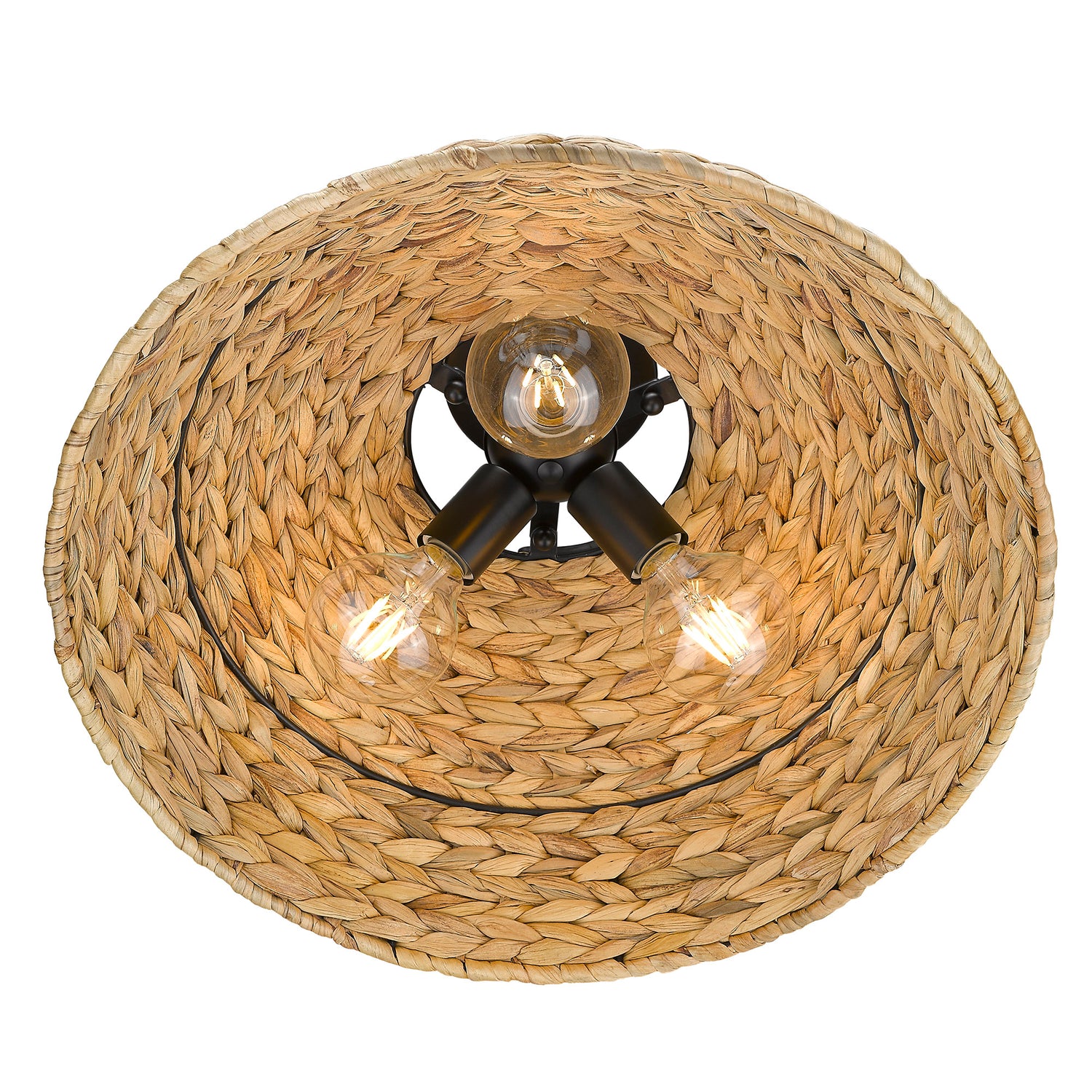 Rue Semi-Flush in Matte Black with Woven Sweet Grass Shade