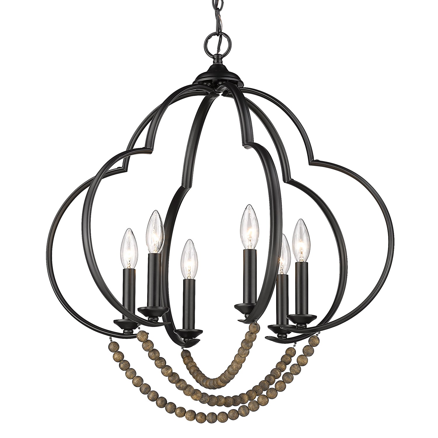 Flori 6 Light Pendant in Matte Black with Espresso Wood Beads