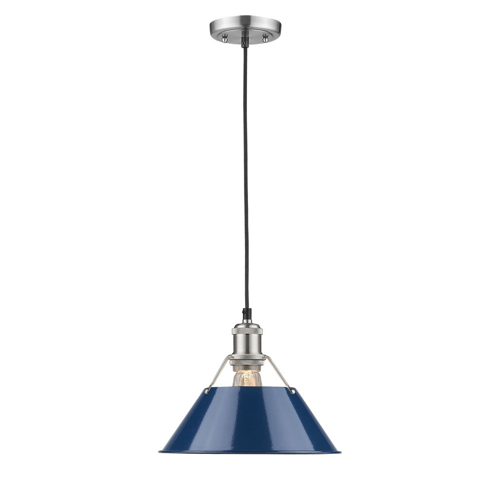 Orwell PW 1 Light Pendant - 10" in Pewter with Navy Blue Shade