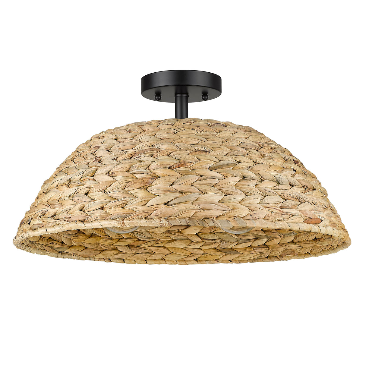 Rue Semi-Flush in Matte Black with Woven Sweet Grass Shade