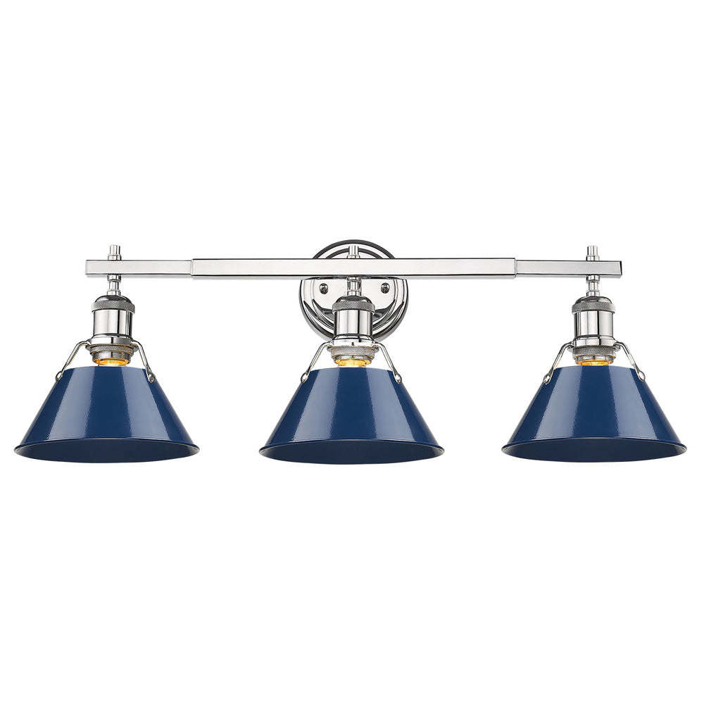 Orwell CH 3 Light Bath Vanity in Chrome with Navy Blue Shades