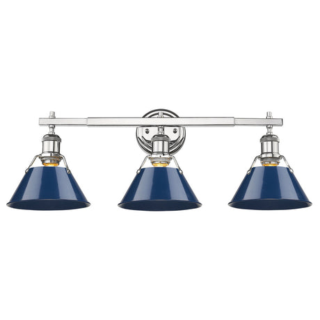 Orwell CH 3 Light Bath Vanity in Chrome with Navy Blue Shades