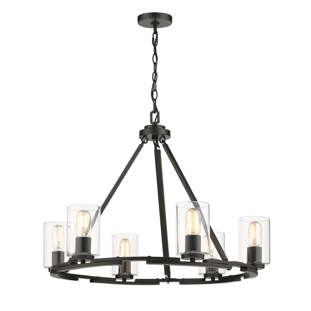 Monroe 6 Light Chandelier in Matte Black with Gold Highlights and Clear Glass