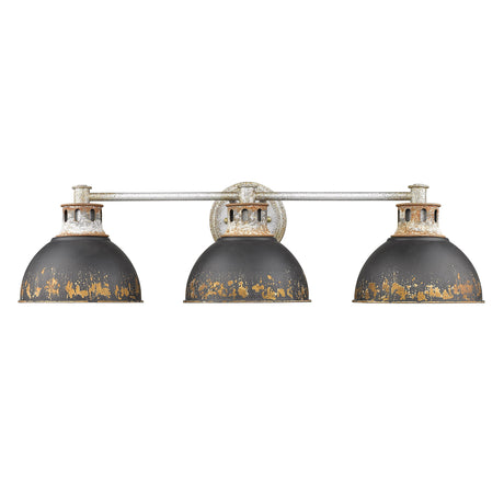 Kinsley 3 Light Bath Vanity in Aged Galvanized Steel with Antique Black Iron Shade