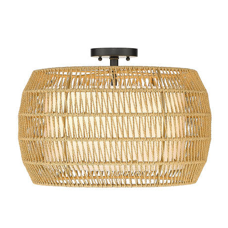Everly 4 Light Semi-Flush in Matte Black with Natural Rattan Shade