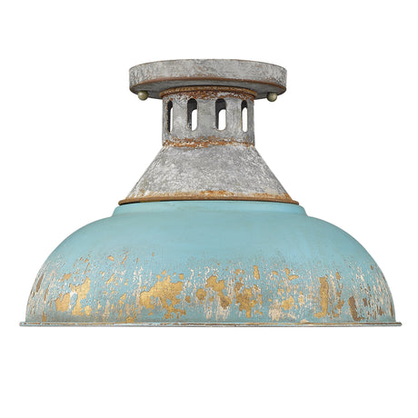Kinsley Semi-Flush in Aged Galvanized Steel with Teal Shade