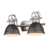 Duncan 2 Light Bath Vanity in Pewter with Rubbed Bronze Shades