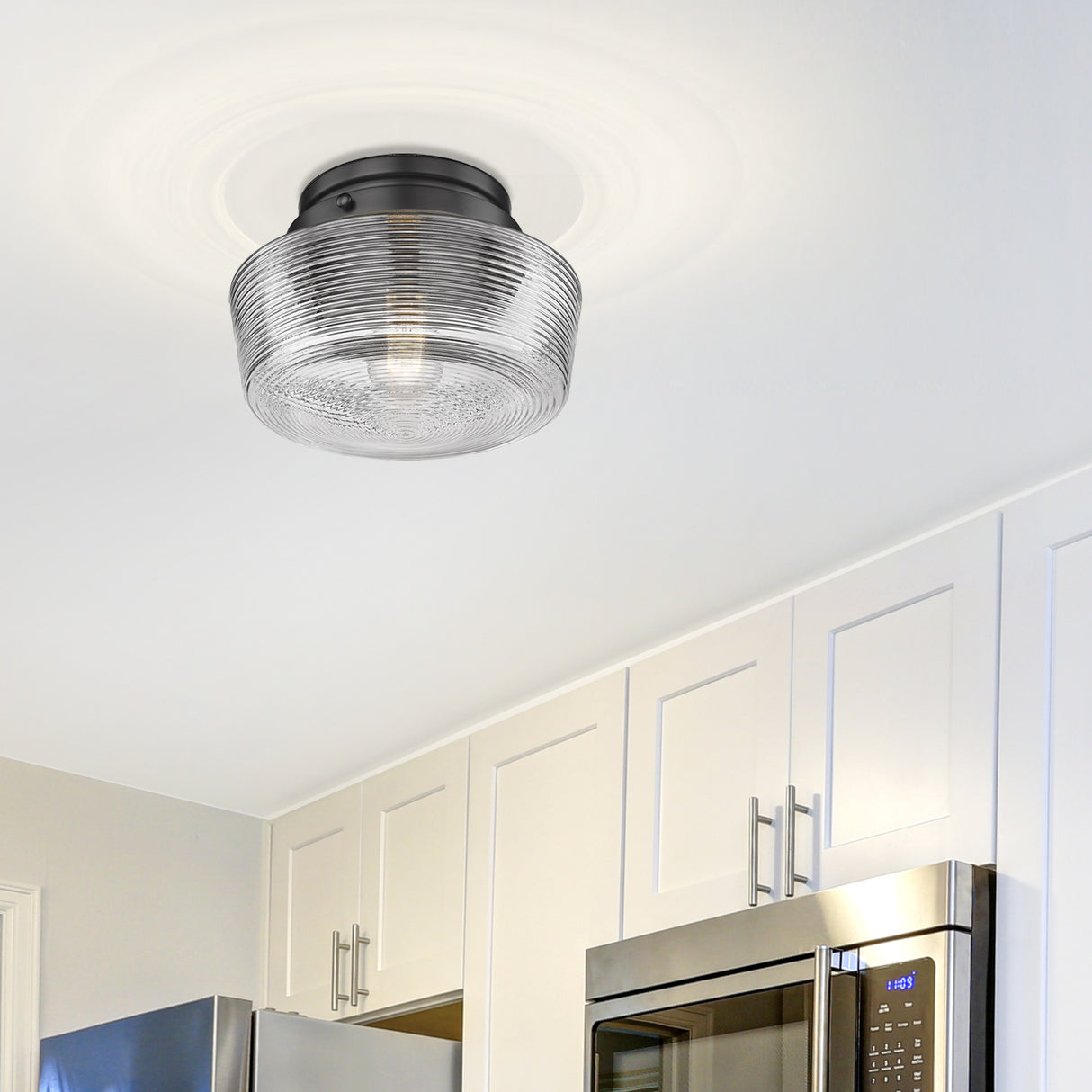 Holloway Flush Mount in Matte Black with Clear Glass Shade