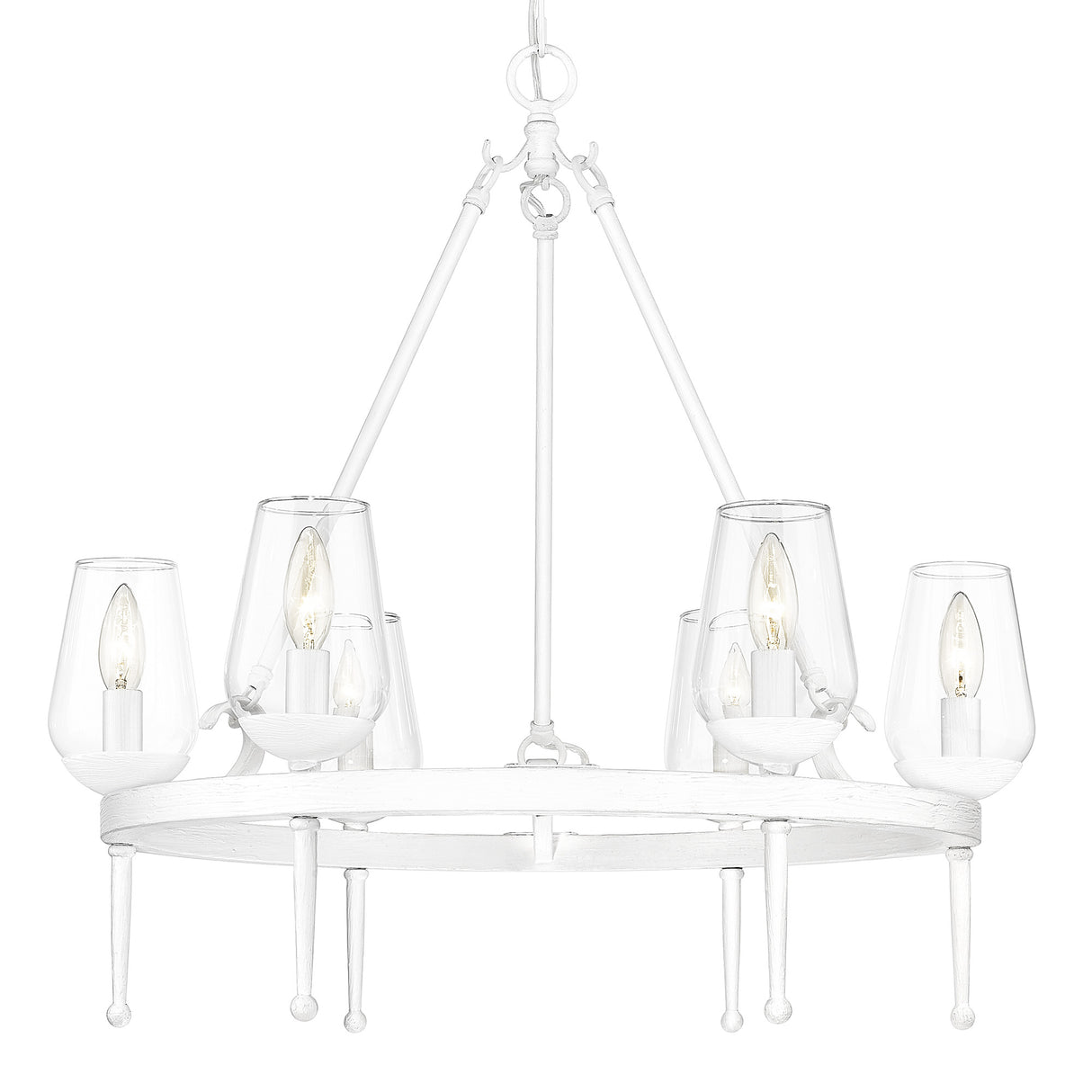 Regent 6 Light Chandelier in Textured White Plaster with Clear Glass Shade