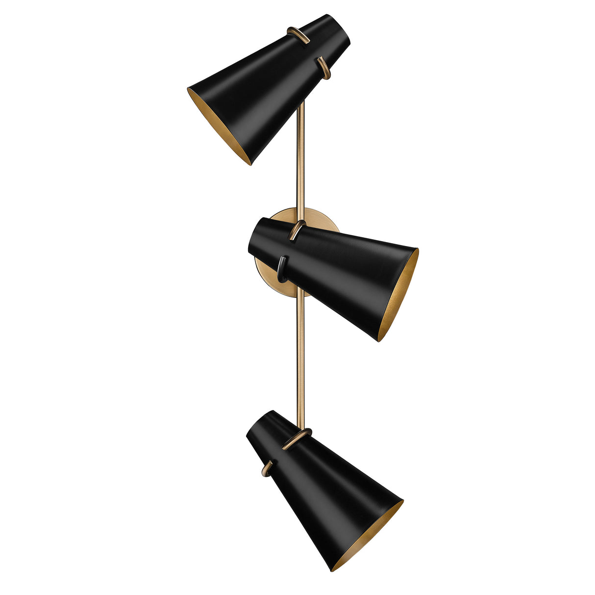 Reeva 3 Light Bath Vanity in Modern Brass with Matte Black Shade