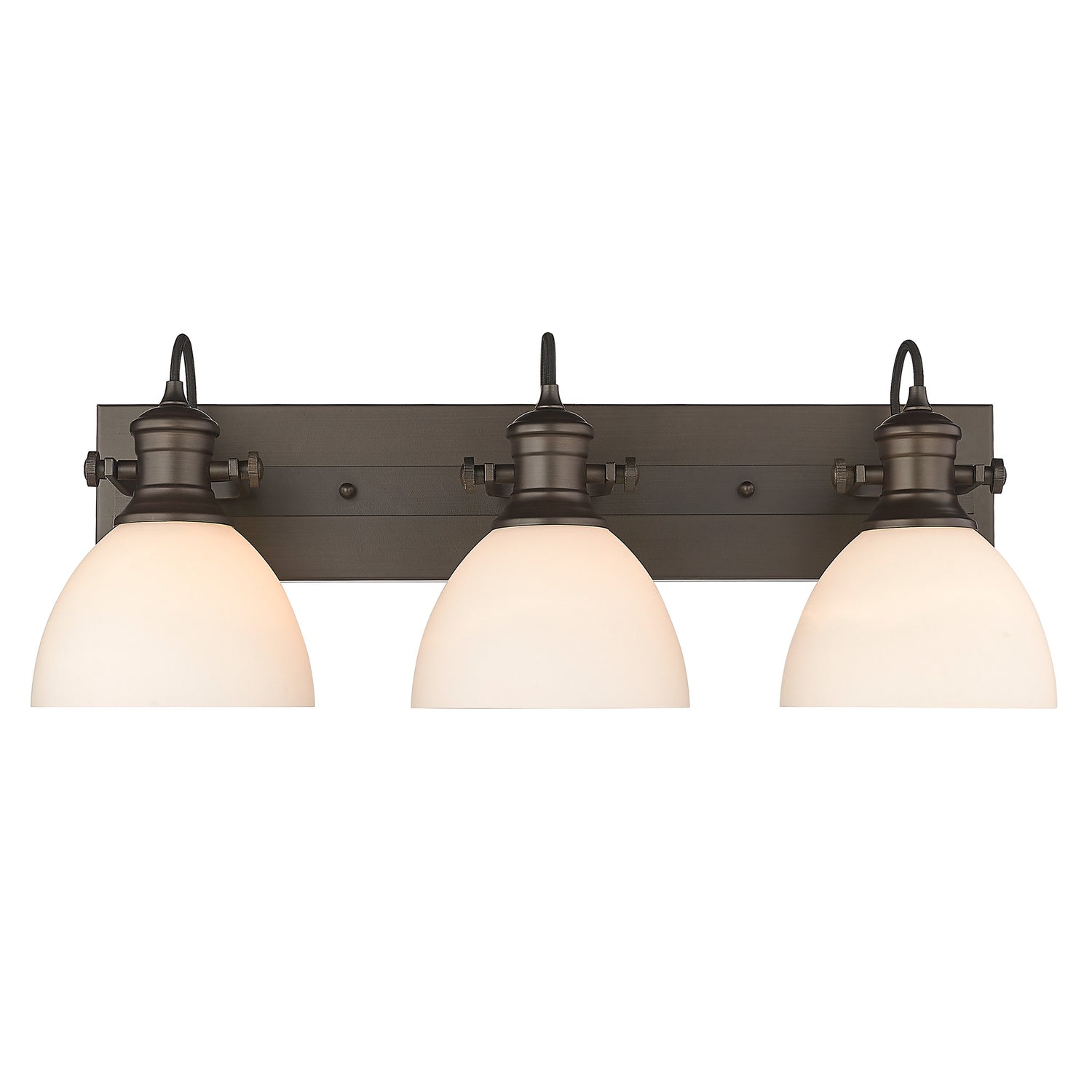Hines 3-Light Bath Vanity in Rubbed Bronze with Opal Glass
