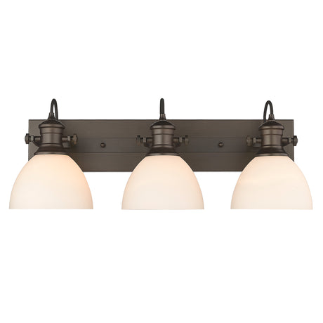Hines 3-Light Bath Vanity in Rubbed Bronze with Opal Glass