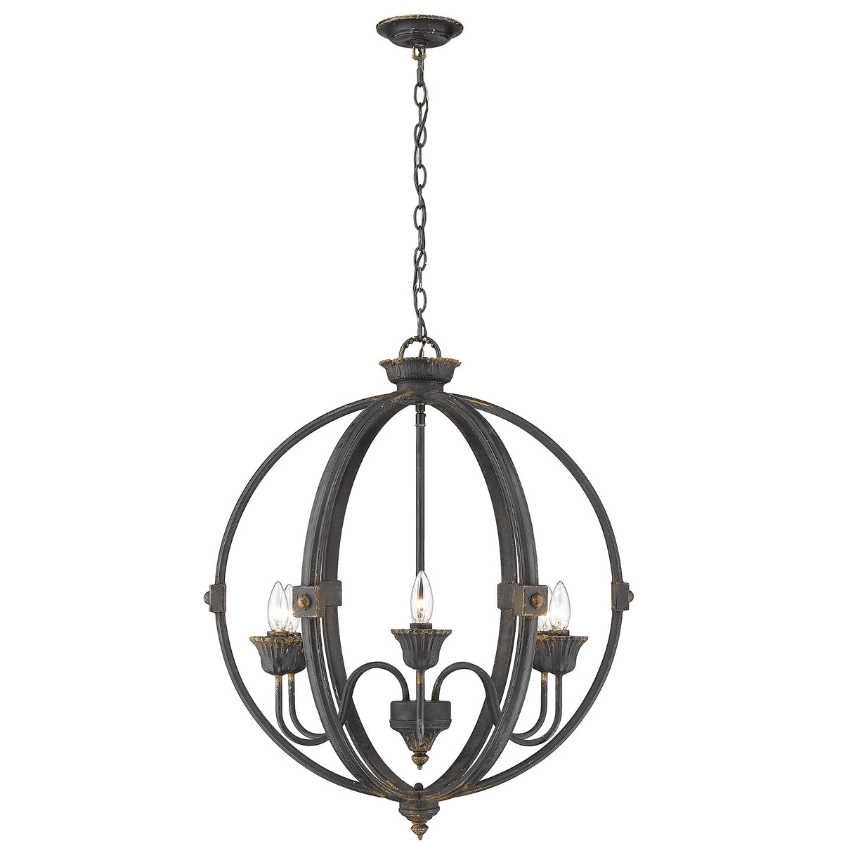 Jules 6 Light Chandelier in Antique Black Iron