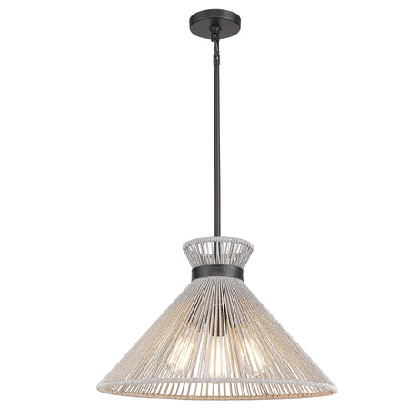 Avon 3-Light Pendant in Matte Black with Bleached Raphia Rope