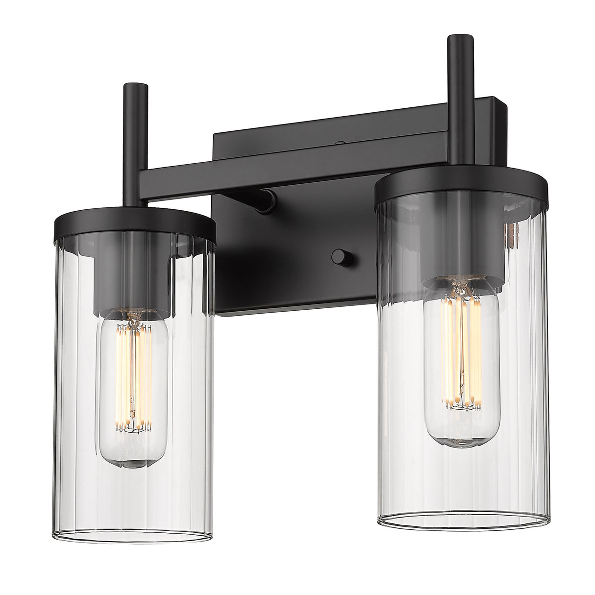 Winslett 2-Light Bath Vanity in Matte Black with Ribbed Clear Glass Shades