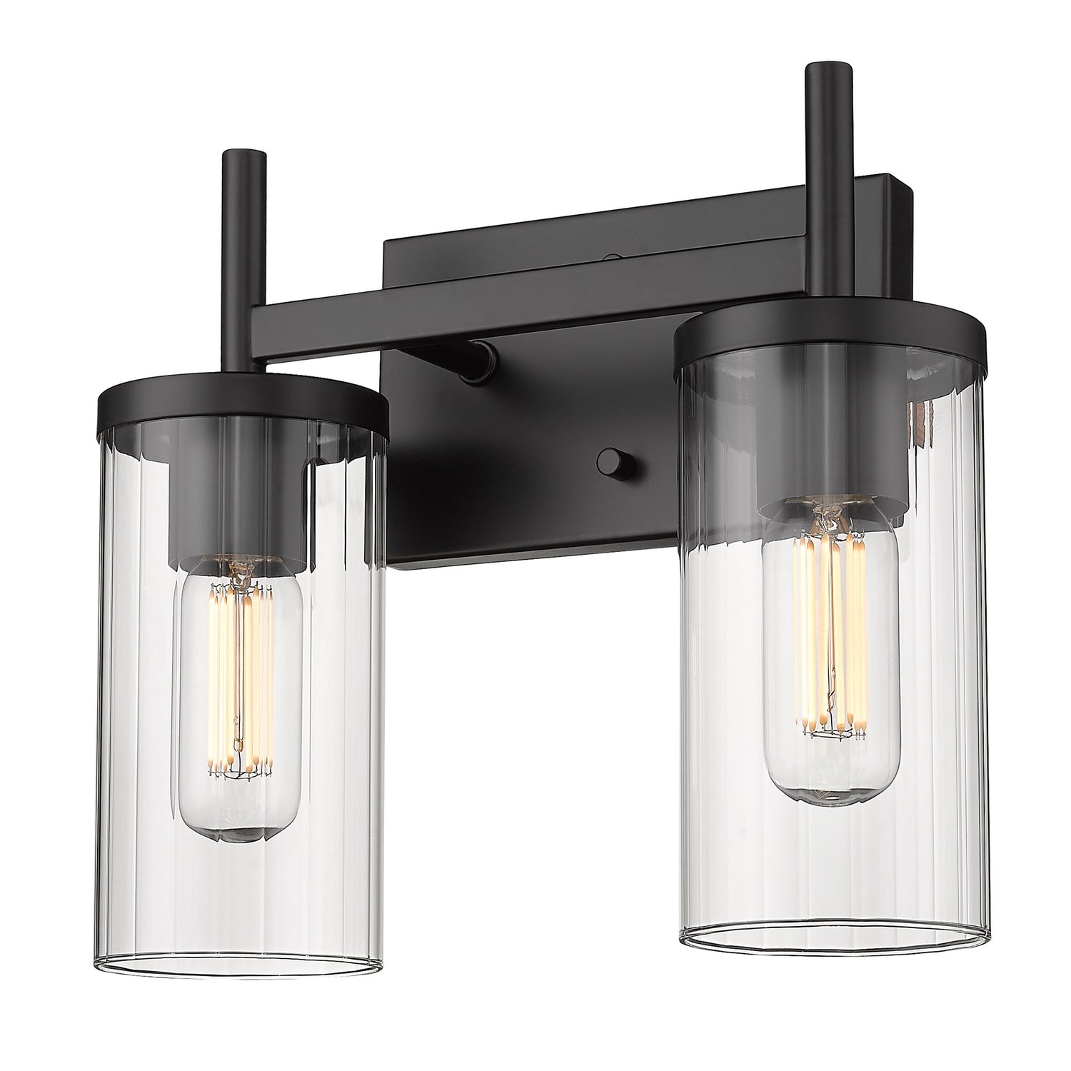 Winslett 2-Light Bath Vanity in Matte Black with Ribbed Clear Glass Shades