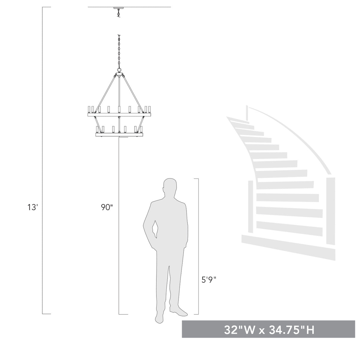 Alastair 2 Tier 9+6 Light Chandelier in Matte Black