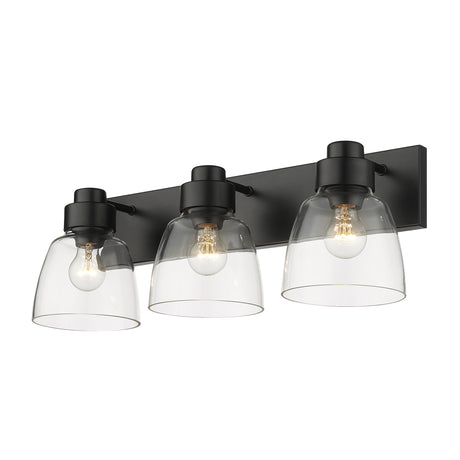 Remy 3 Light Bath Vanity in Matte Black with Clear Glass Shade