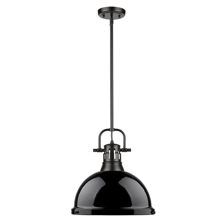 Duncan 1 Light Pendant with Rod in Matte Black with a Black Shade