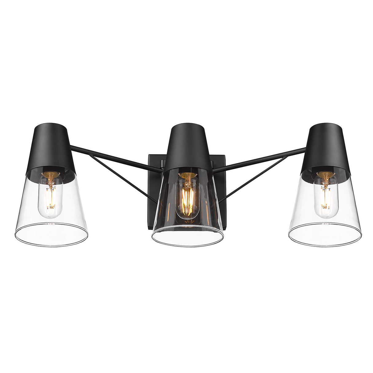 Ryker 3 Light Bath Vanity in Matte Black with Clear Glass Shade