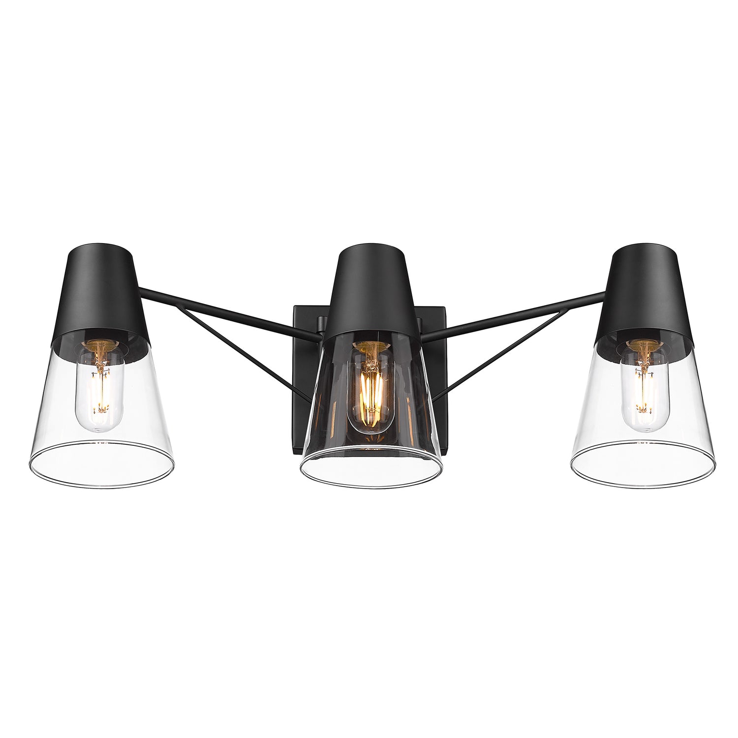 Ryker 3 Light Bath Vanity in Matte Black with Clear Glass Shade
