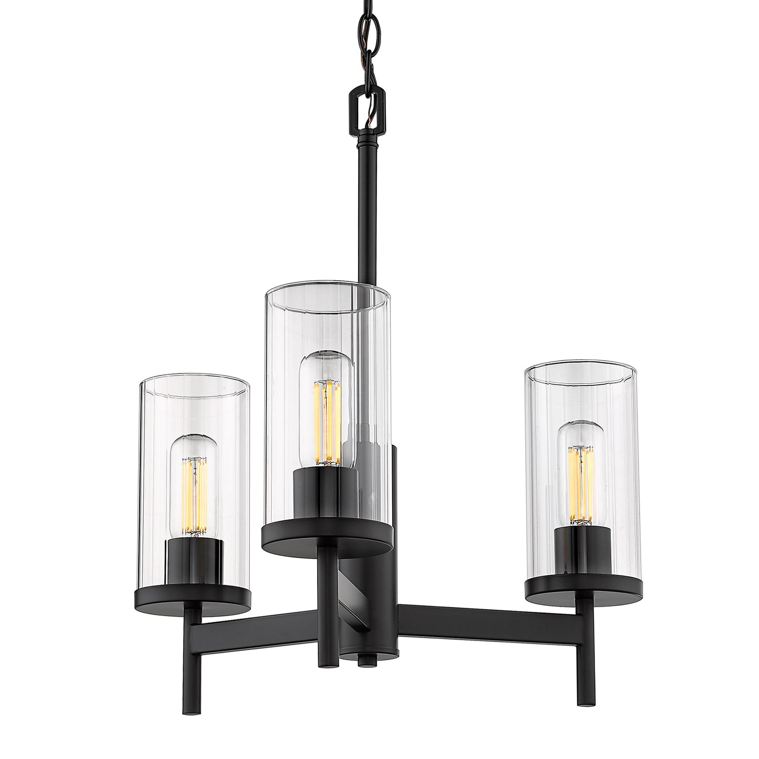 Winslett 3-Light Chandelier in Matte Black with Ribbed Clear Glass Shades