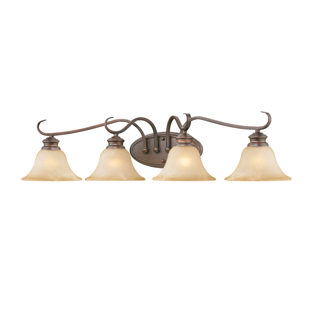 Lancaster 4 Light Bath Vanity in Rubbed Bronze with Antique Marbled Glass