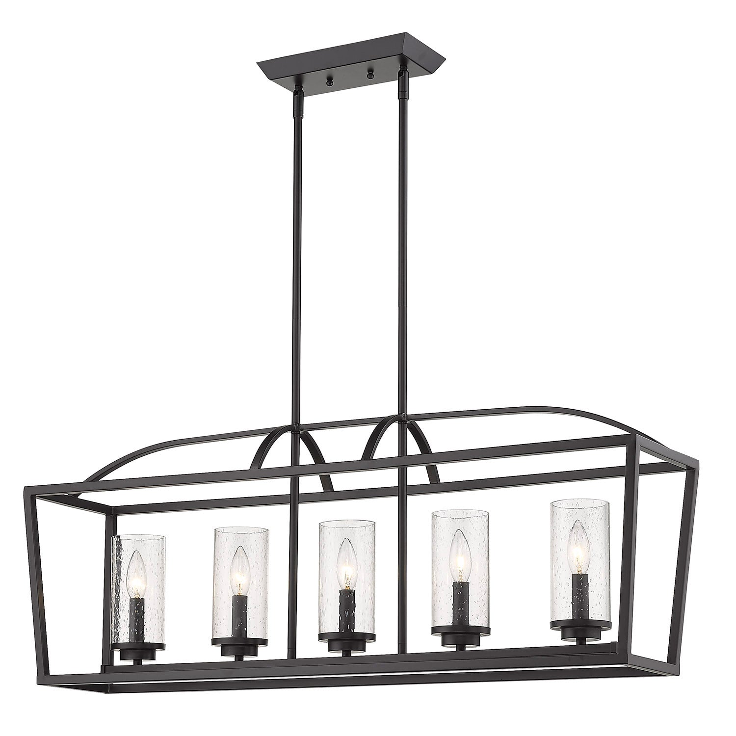 Mercer 5 Light Linear Pendant in Matte Black with Matte Black accents and Seeded Glass