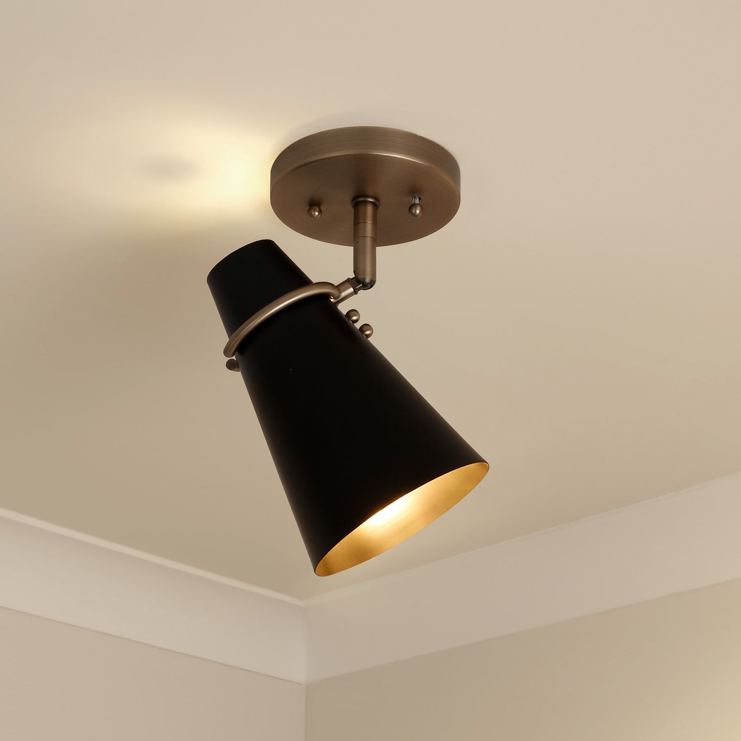 Reeva Semi-Flush in Modern Brass with Matte Black Shade