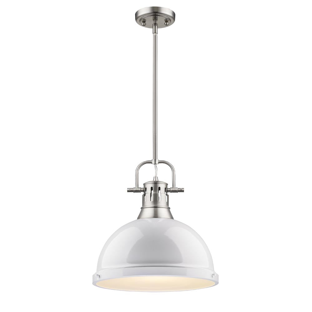 Duncan 1 Light Pendant with Rod in Pewter with a White Shade