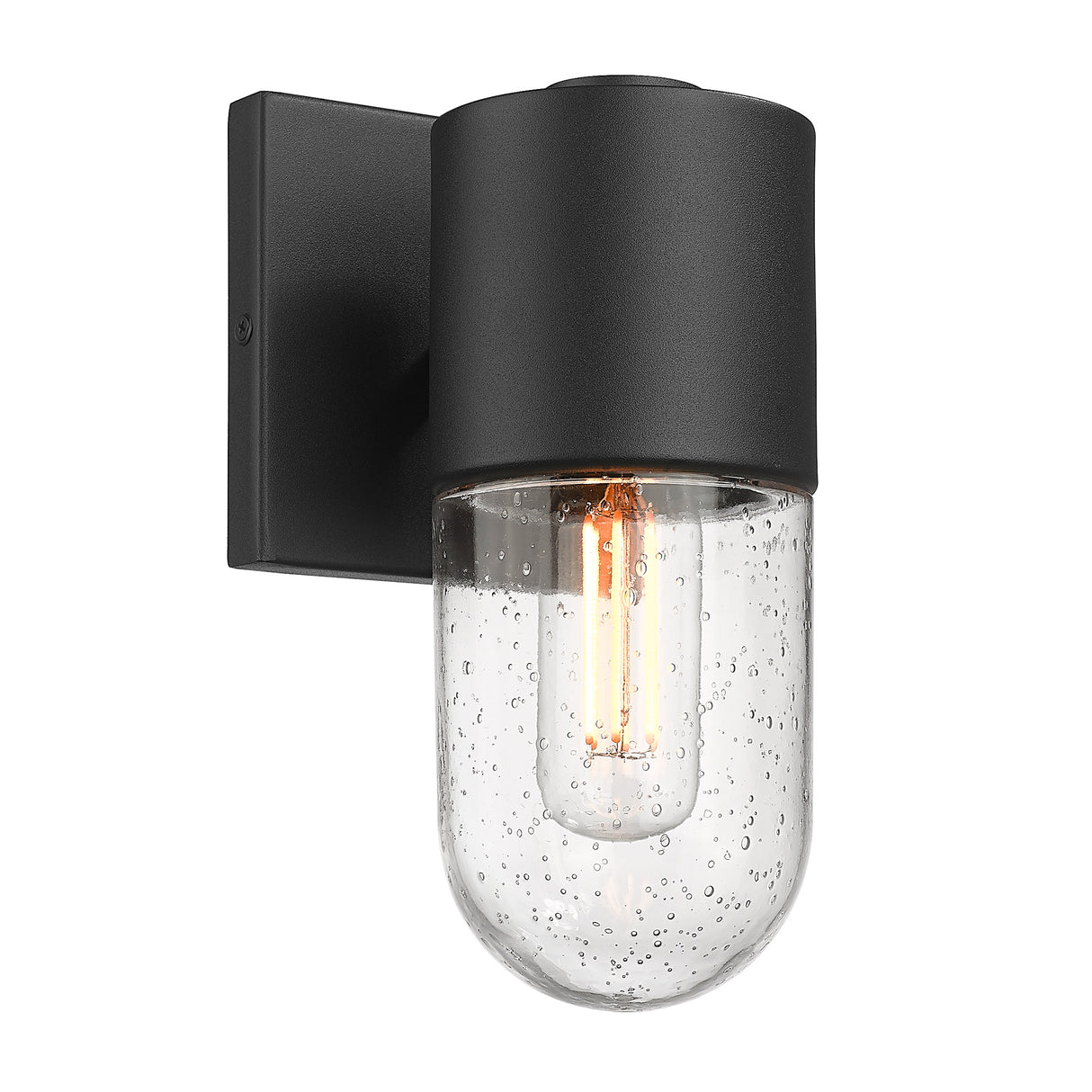 Ezra 1 Light Wall Sconce - Outdoor in Natural Black with Seeded Glass Shade