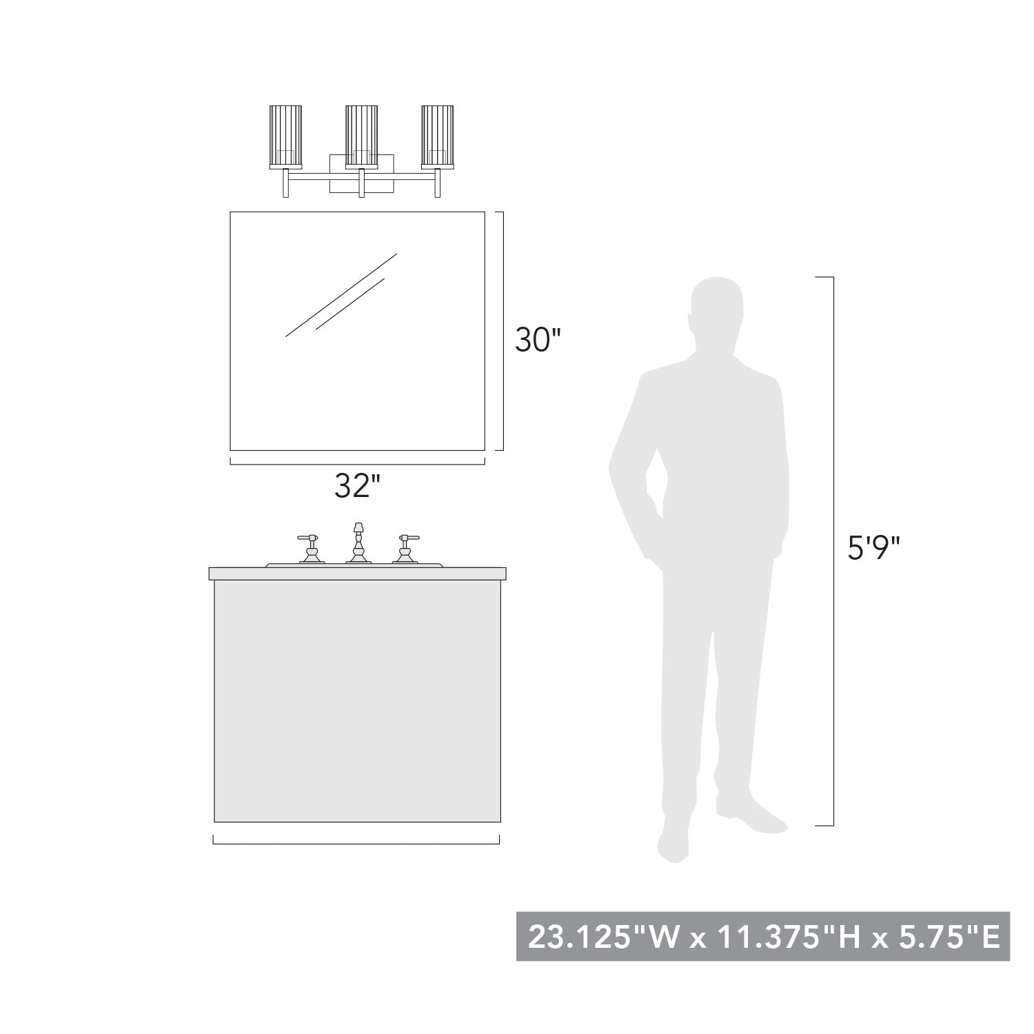 Winslett 3-Light Bath Vanity in Matte Black with Ribbed Clear Glass Shades