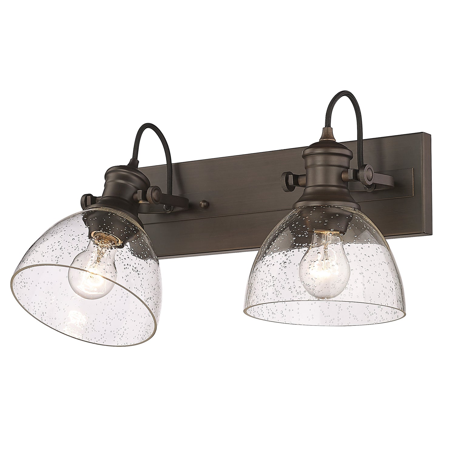 Hines 2-Light Bath Vanity in Rubbed Bronze with Seeded Glass