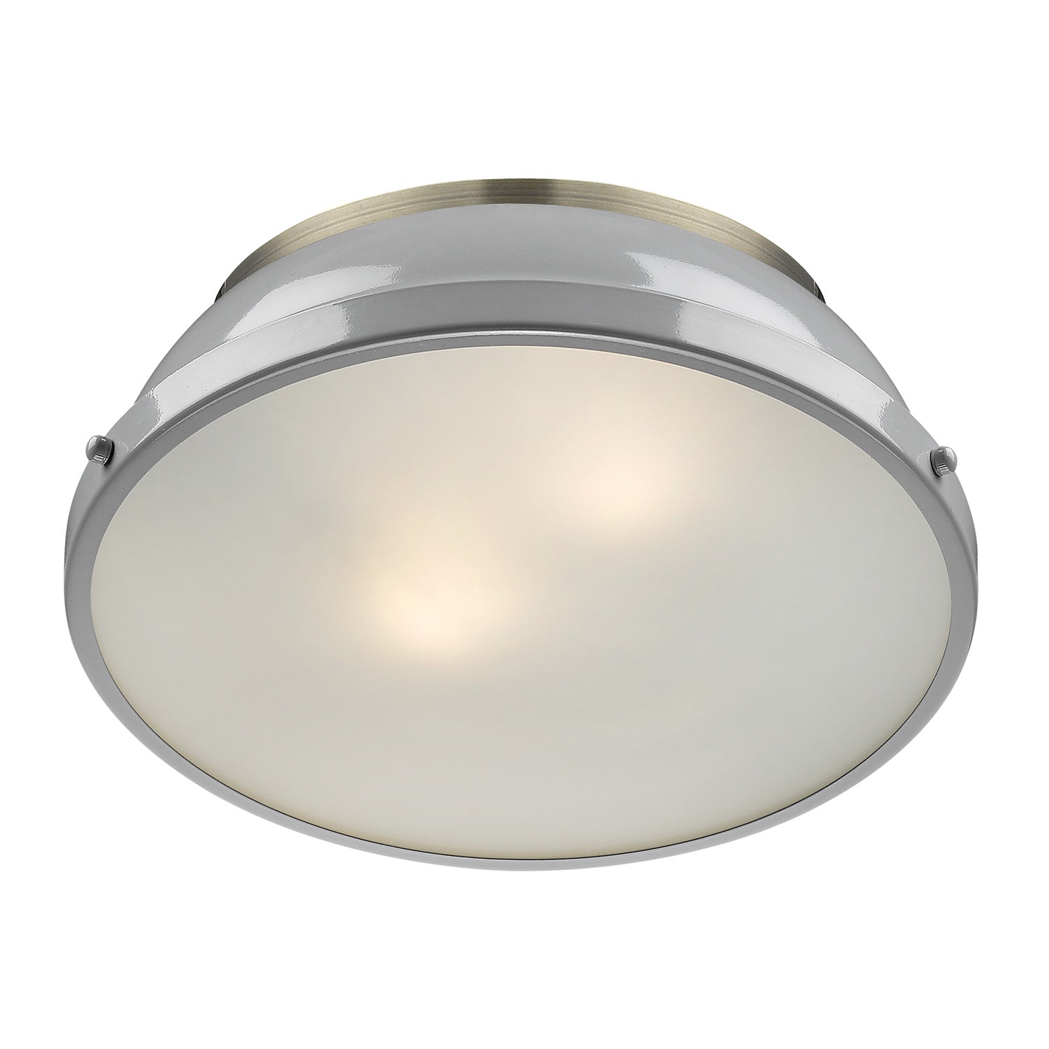 Duncan 14" Flush Mount in Aged Brass with a Gray Shade