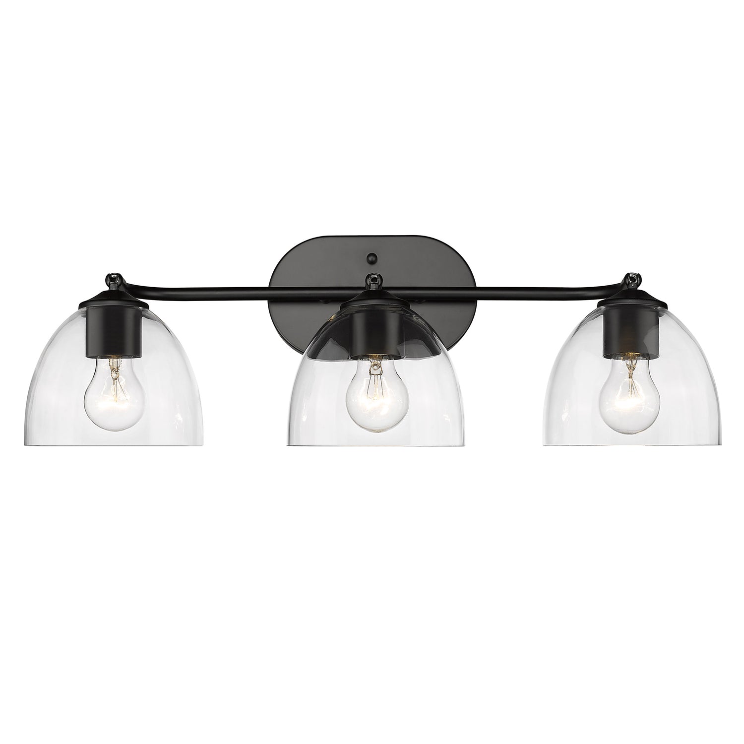 Roxie 3 Light Bath Vanity in Matte Black with Matte Black Accents and Clear Glass Shade