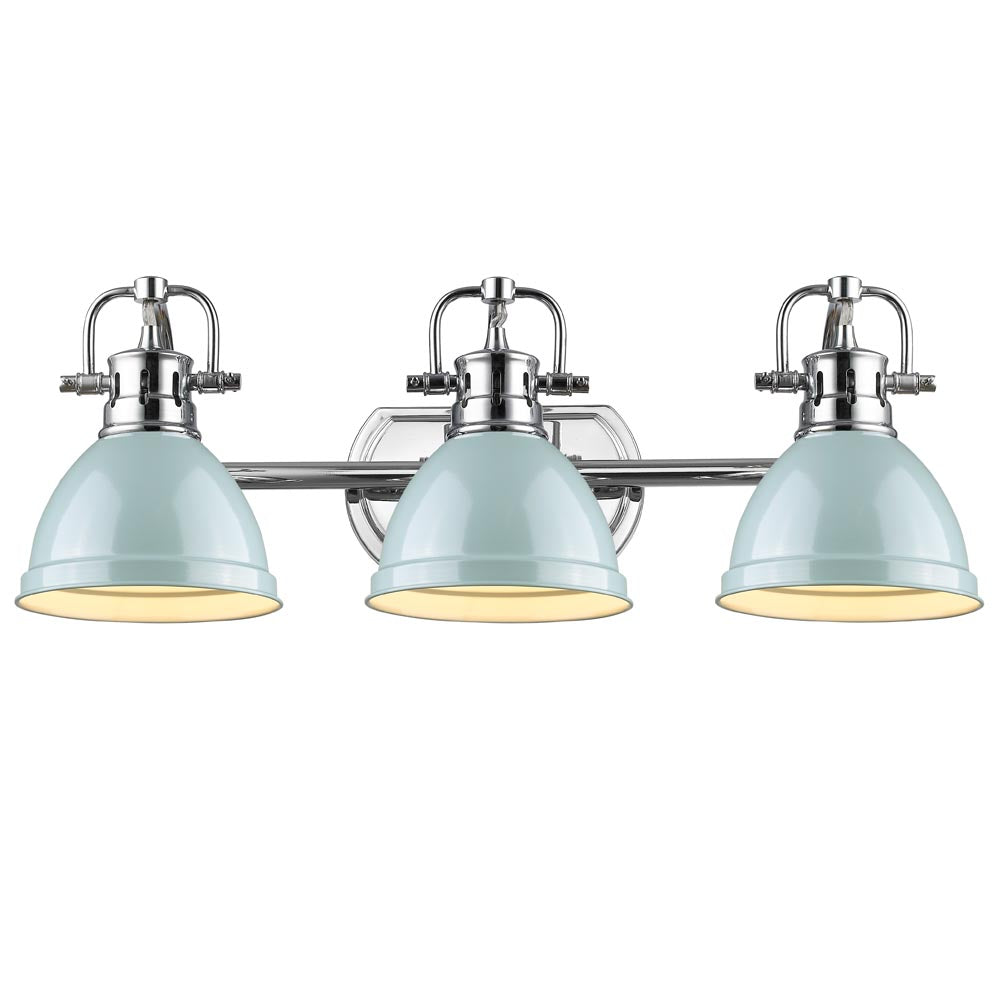 Duncan 3 Light Bath Vanity in Chrome with a Seafoam Shade