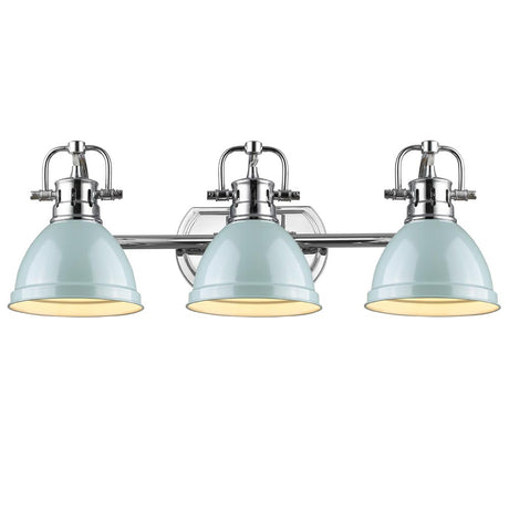 Duncan 3 Light Bath Vanity in Chrome with a Seafoam Shade